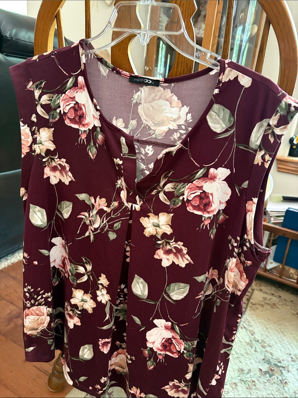 Papermoon Burgundy Floral Sleeveless V-Neck Top